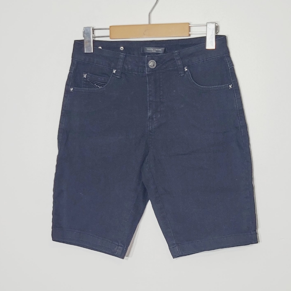 Simon Chang NEW Black Denim100% Cotton Jeans Pockets Embroidered Gems Shorts NWT